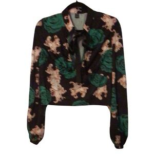 SHEIN Floral Lantern Long Sleeve Tie Neck Blouse Size XL US 12